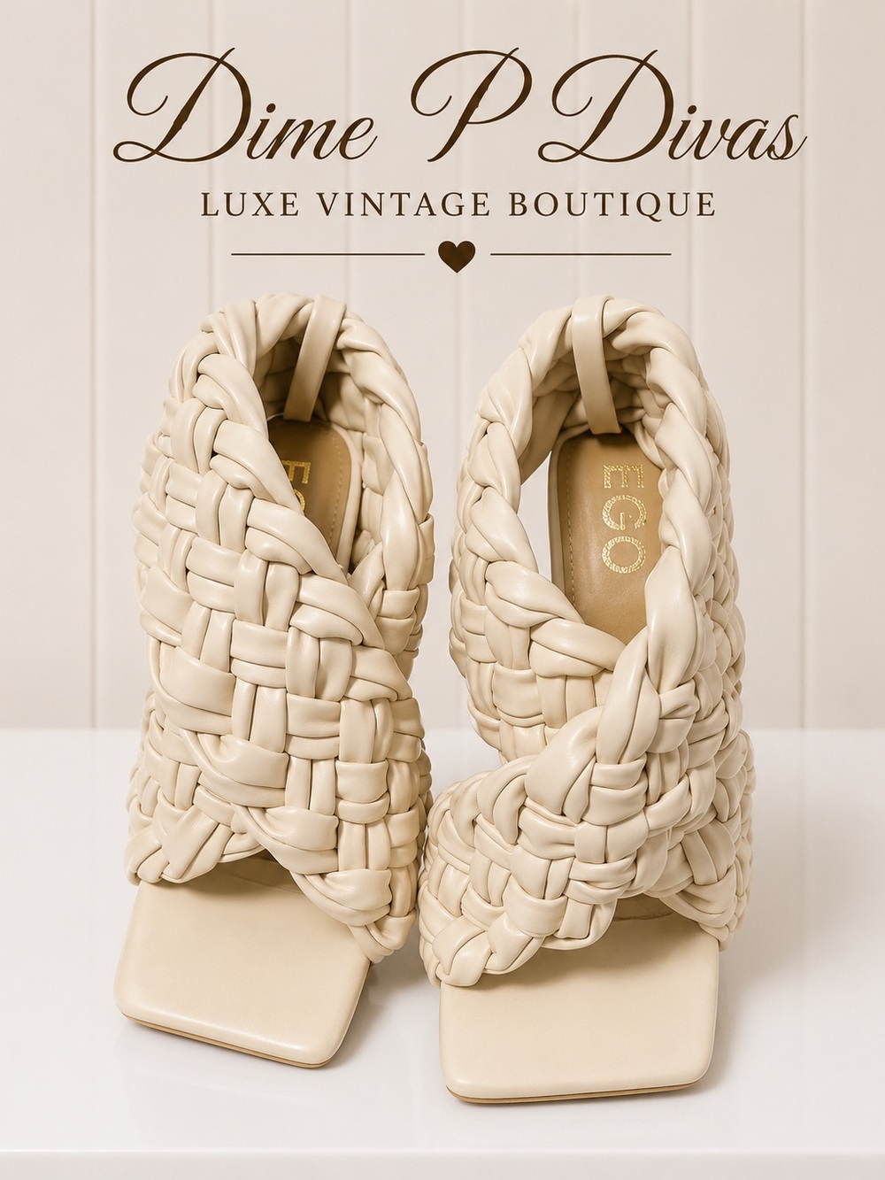 EGO Cream Woven Leather Heels